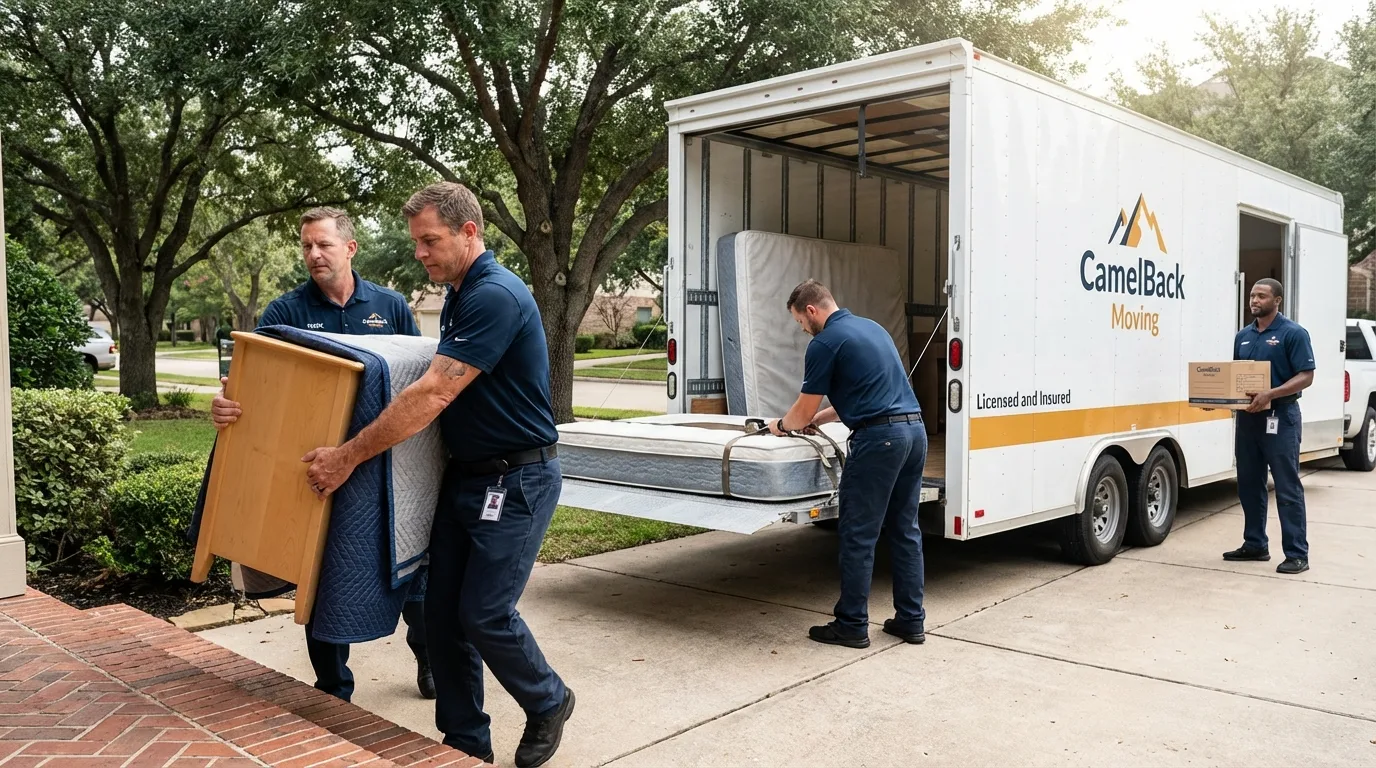 Crew loading residential truck for cross-state move from Ada, OK